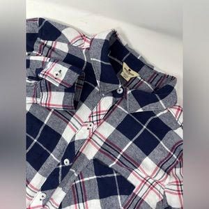 Woolrich Plaid Flannel Button Down Shirt 100% Cotton Red Blue White Stripes GHQ9